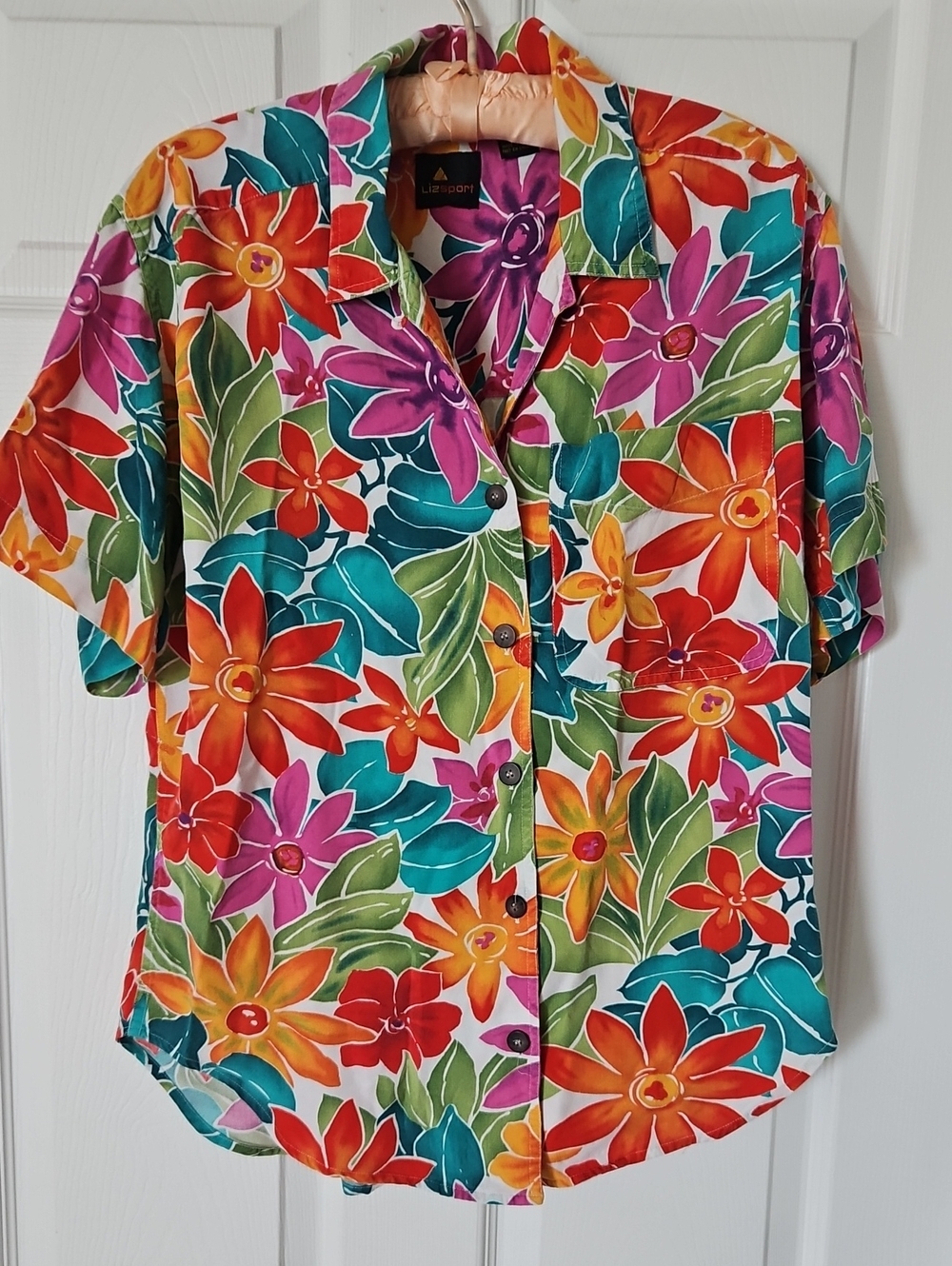 Liz Sport Vintage Multicolor Floral Button-Down Short Sleeve Shirt